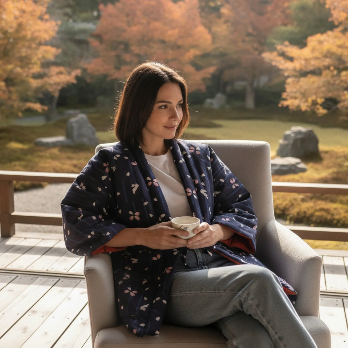 Hanten : Veste d'inspiration japonaise matelassée en coton