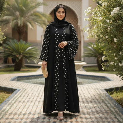 Robe Abaya Cardigan Pois Élégante Moderne