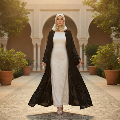 Abaya Luxe Pailletée Noire - Style Dubaï 2024