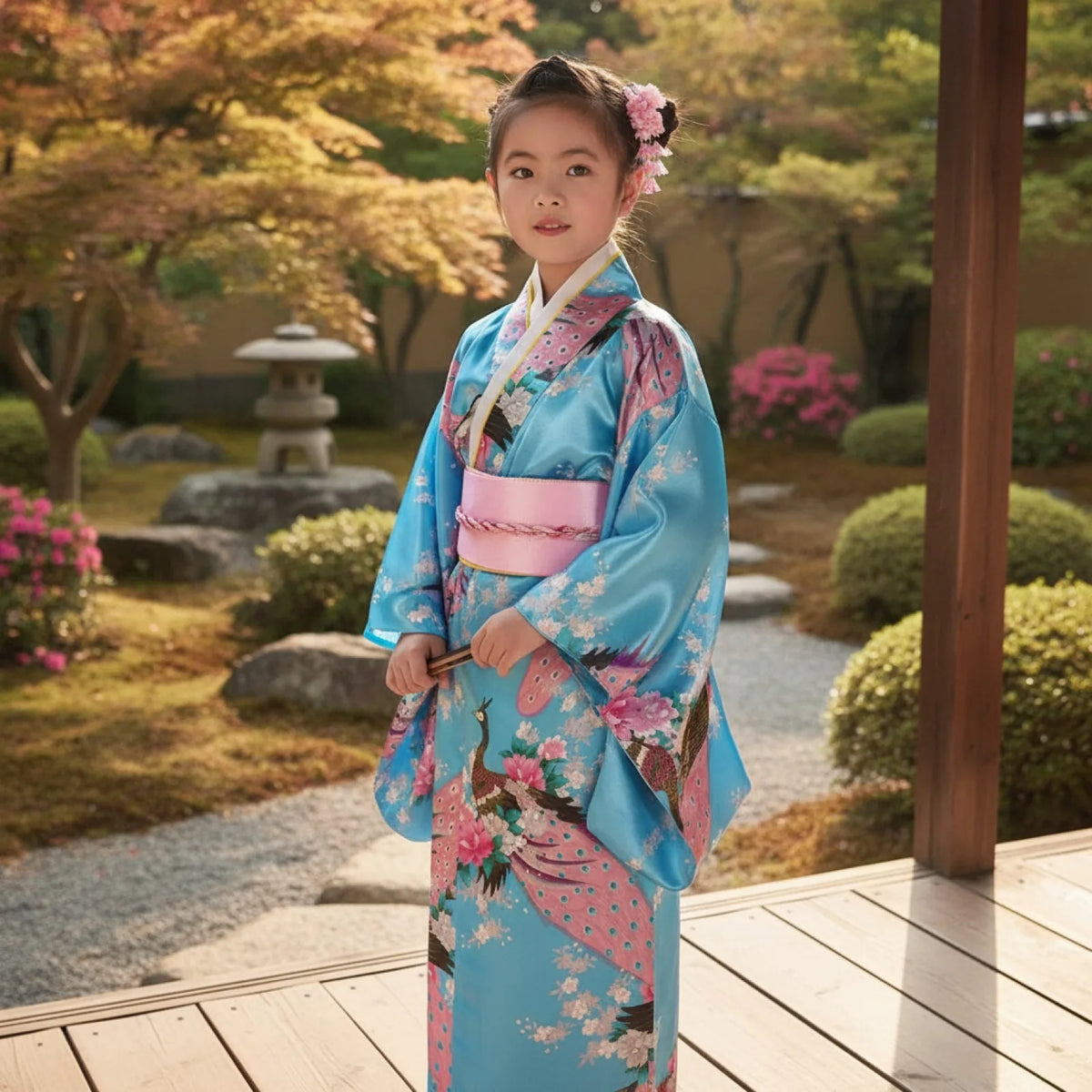 Robe Kimono Enfant Style Vintage Motif Paon