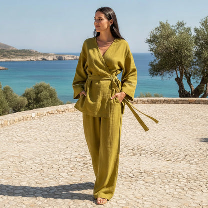 Ensemble Kimono & Pantalon Large en Lin