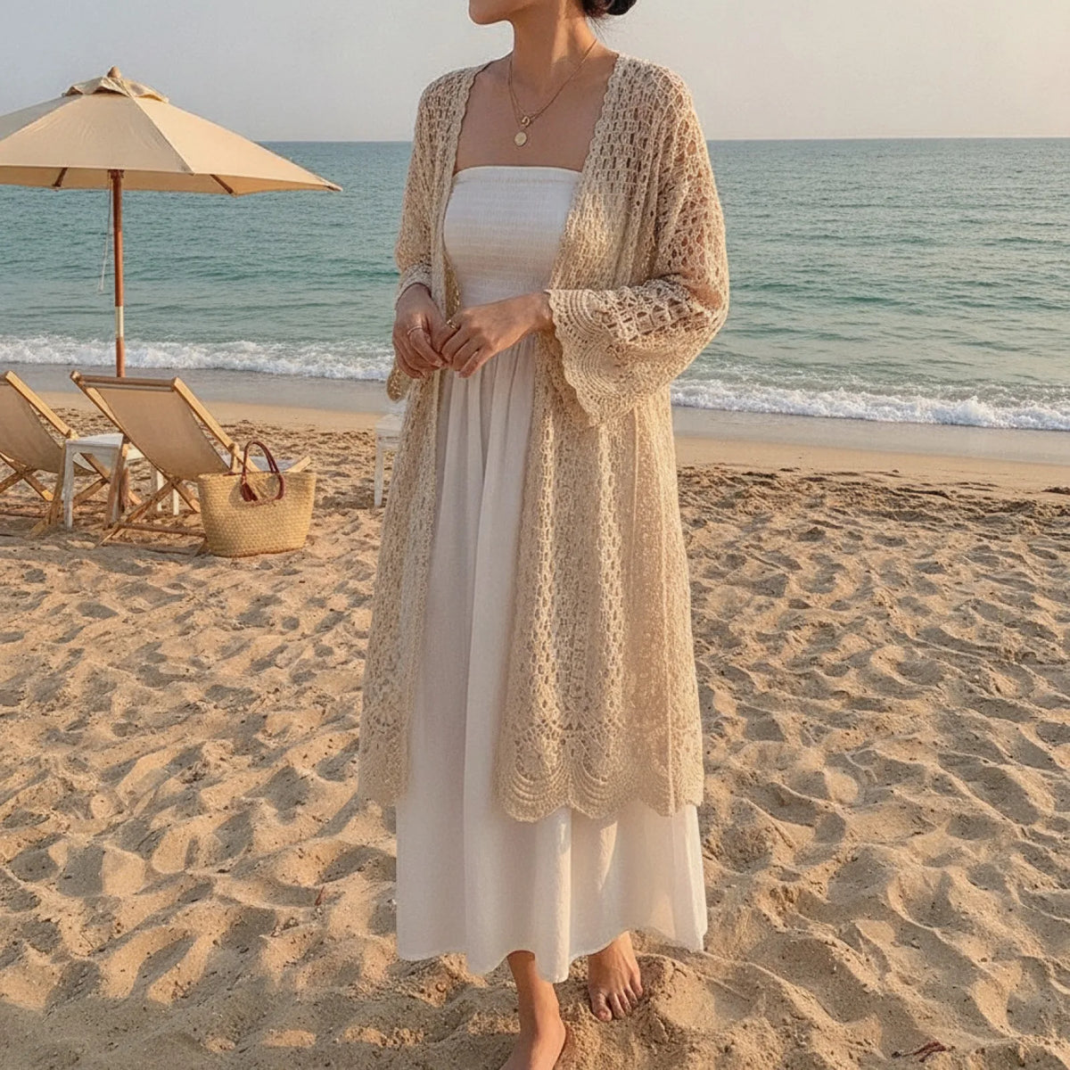 Kimono Cardigan Bohème Dentelle Crochetée