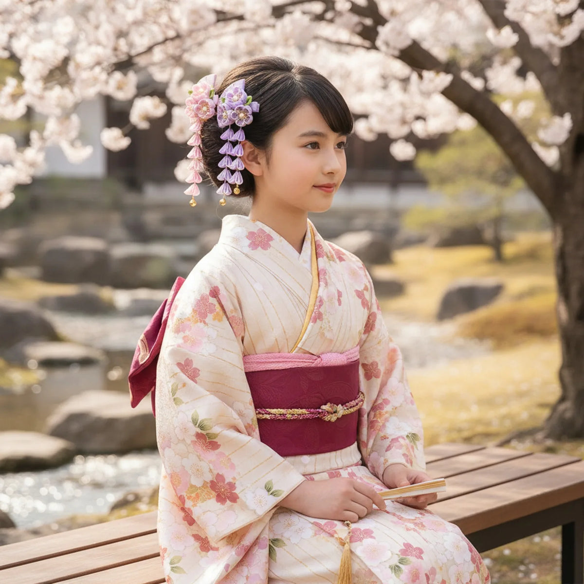 Ensemble Kimono Japonais Enfant Motif Floral