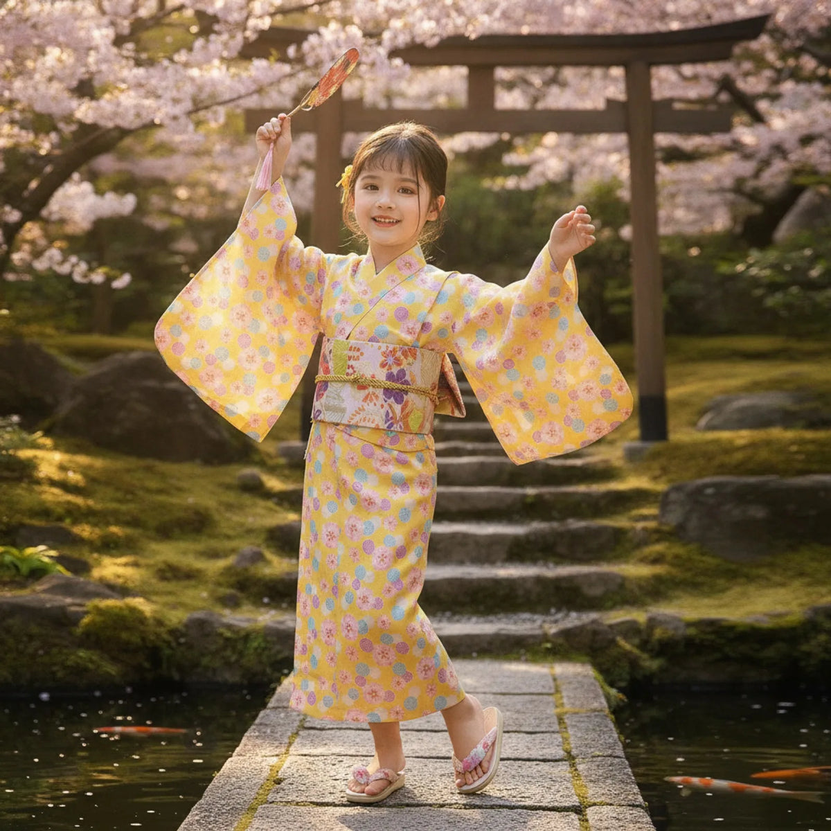 Robe Kimono Yukata Florale Rétro avec Obi