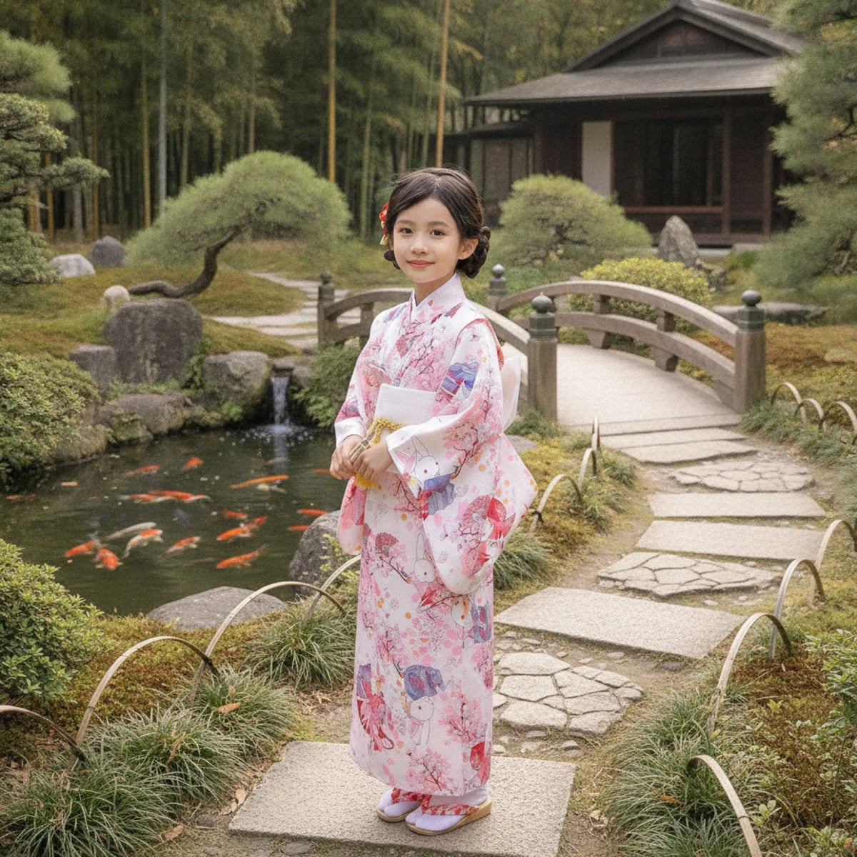 Kimono Yukata Enfant Imprimé Floral Japonais