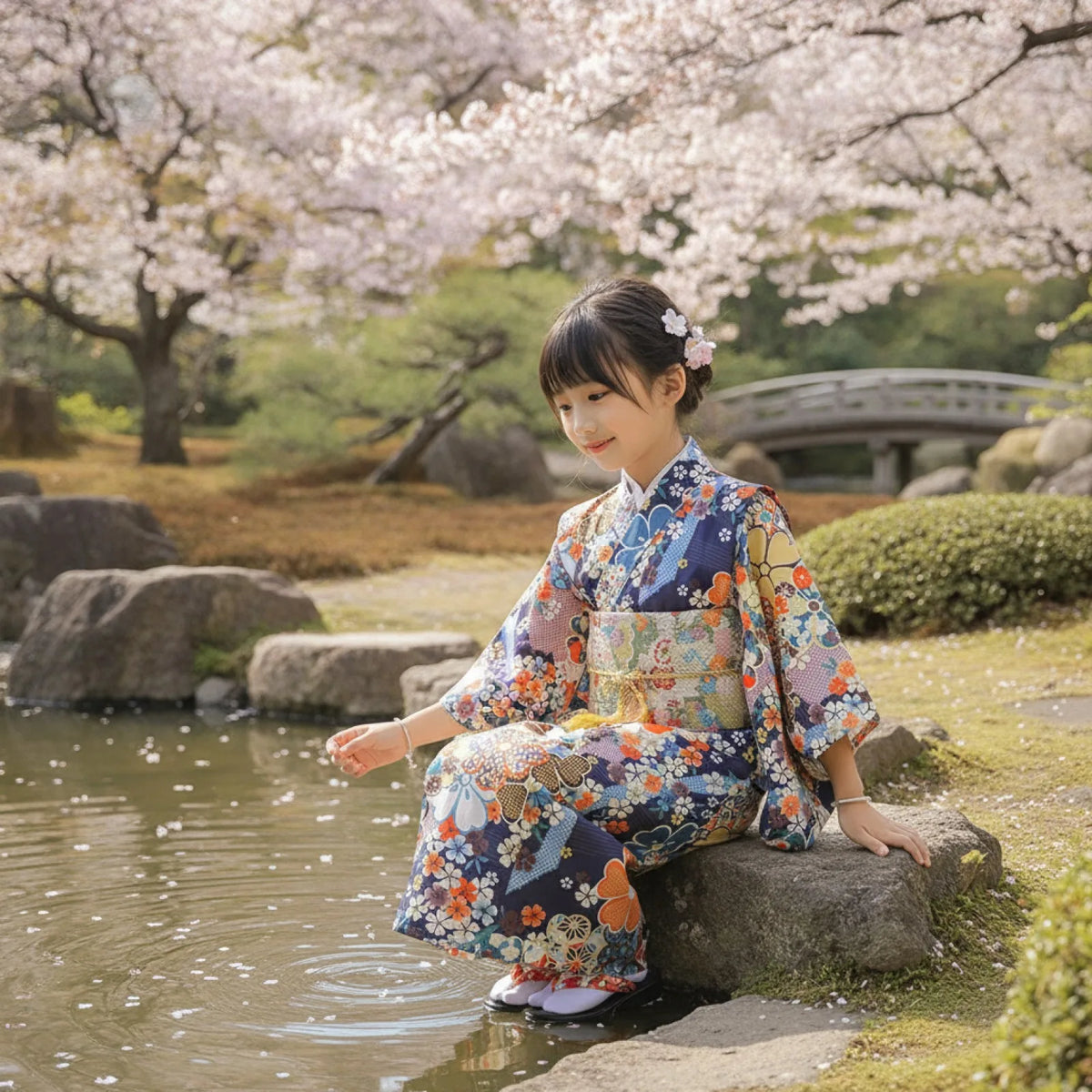Robe d'été enfant Kimono fleurs de cerisier