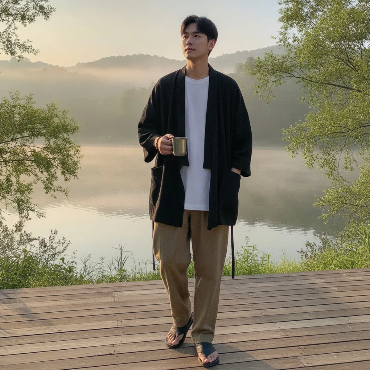 Veste Kimono Homme en Lin Léger