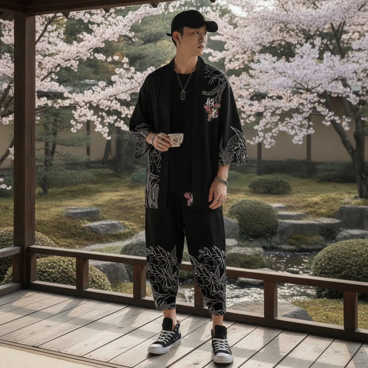 Ensemble Kimono Japonais Démon Haori & Pantalon