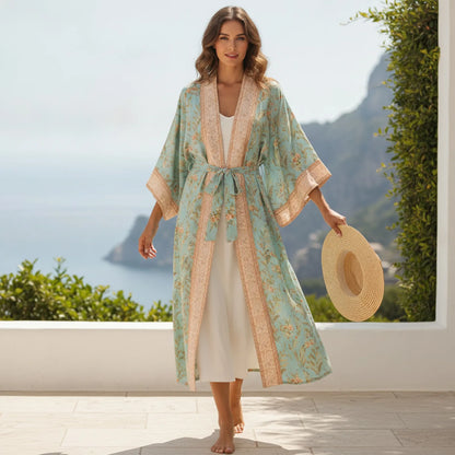 Kimono Bohème Floral Vert Rayonne
