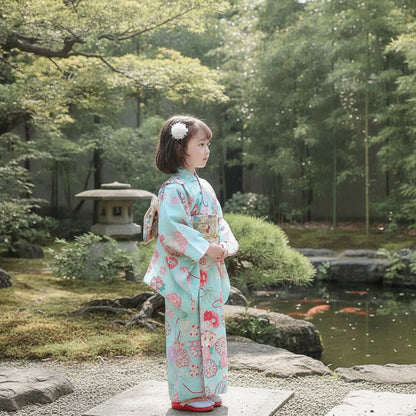 Kimono Yukata Fille Imprimé Floral Rétro