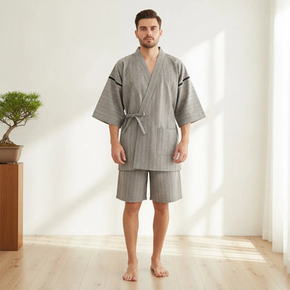 Kimono Homme Vintage Rayé Khaki