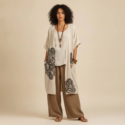 Ensemble Kimono Bohème 3 Pièces Imprimé Géométrique