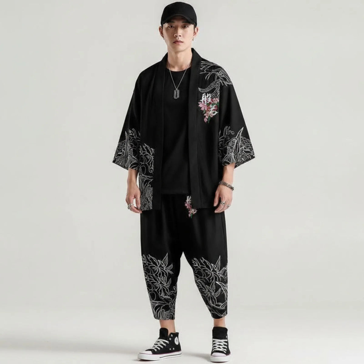 Ensemble Cardigan et pantalon Kimono japonais grande taille 5XL 6XL, chemise imprimée démon pour hommes et femmes, Costume de Cosplay Tradition Yukata Haori Obi