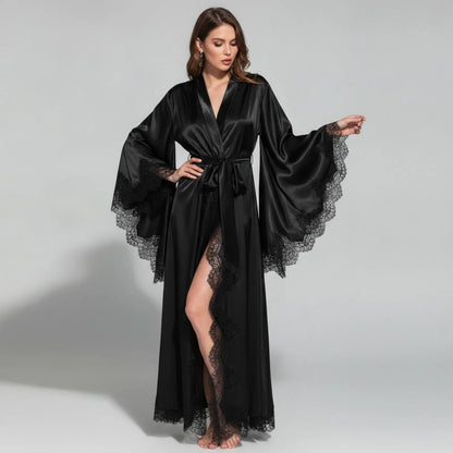 Robe Kimono Longue Satin Soie & Dentelle