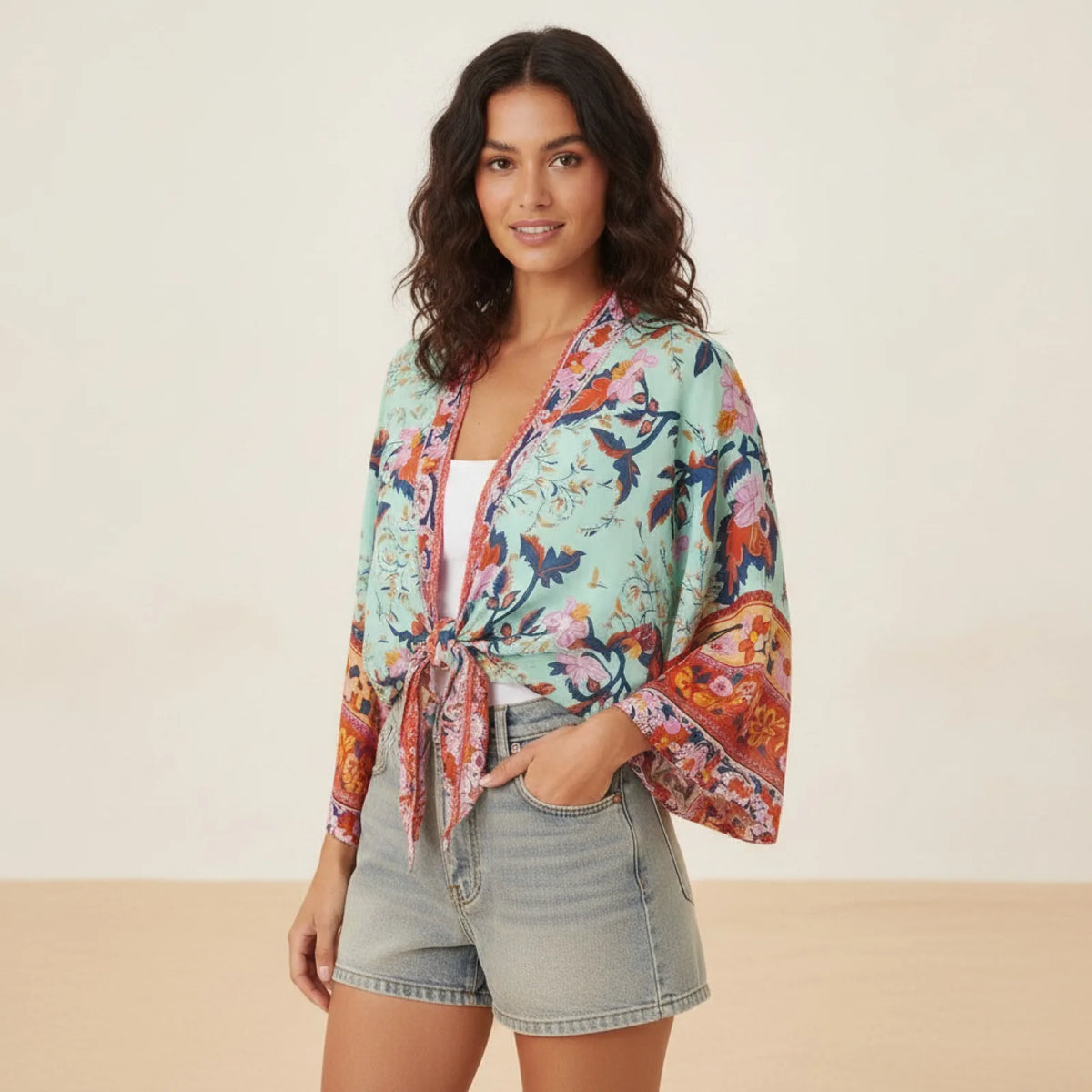 Kimono Bohème Fleuri Court