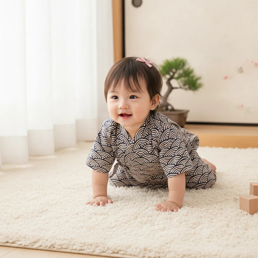 Kimono Bébé Fille Fleur - Barboteuse Style Japonais