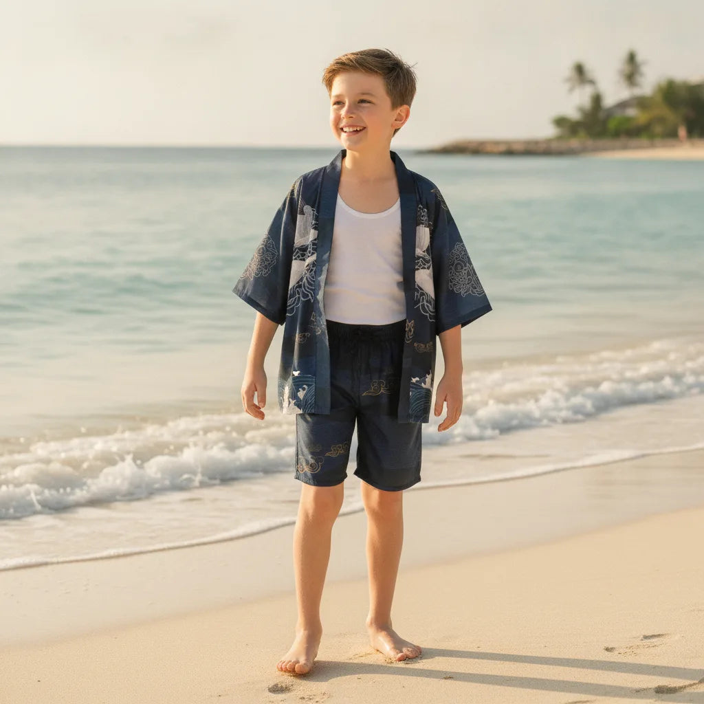 Ensemble Kimono Haori & Short Enfant Style Japonais