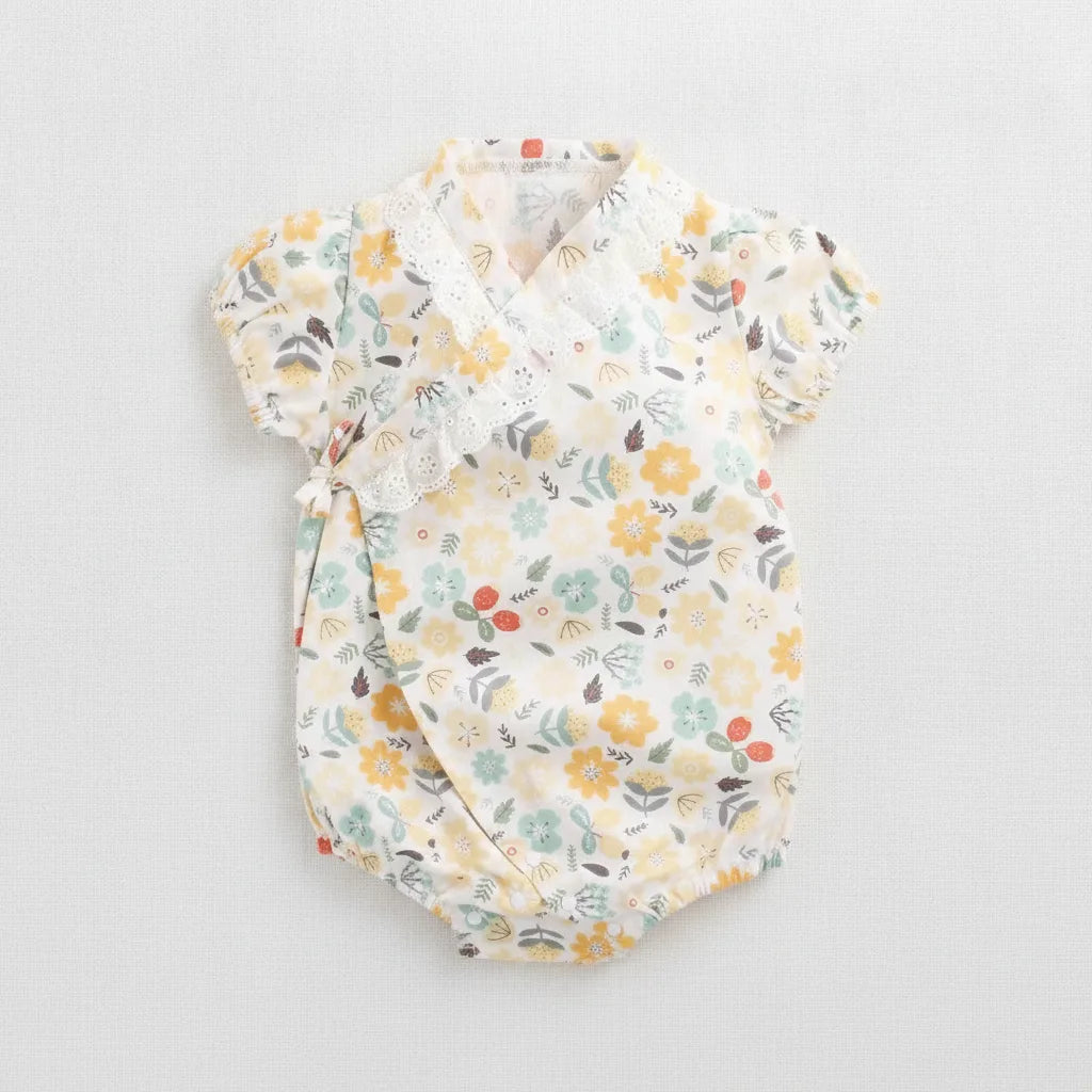 Kimono Bébé Fille Fleur - Barboteuse Style Japonais