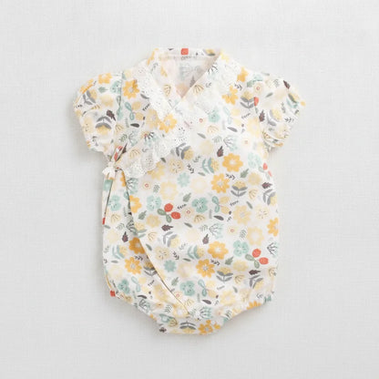 Kimono Bébé Fille Fleur - Barboteuse Style Japonais