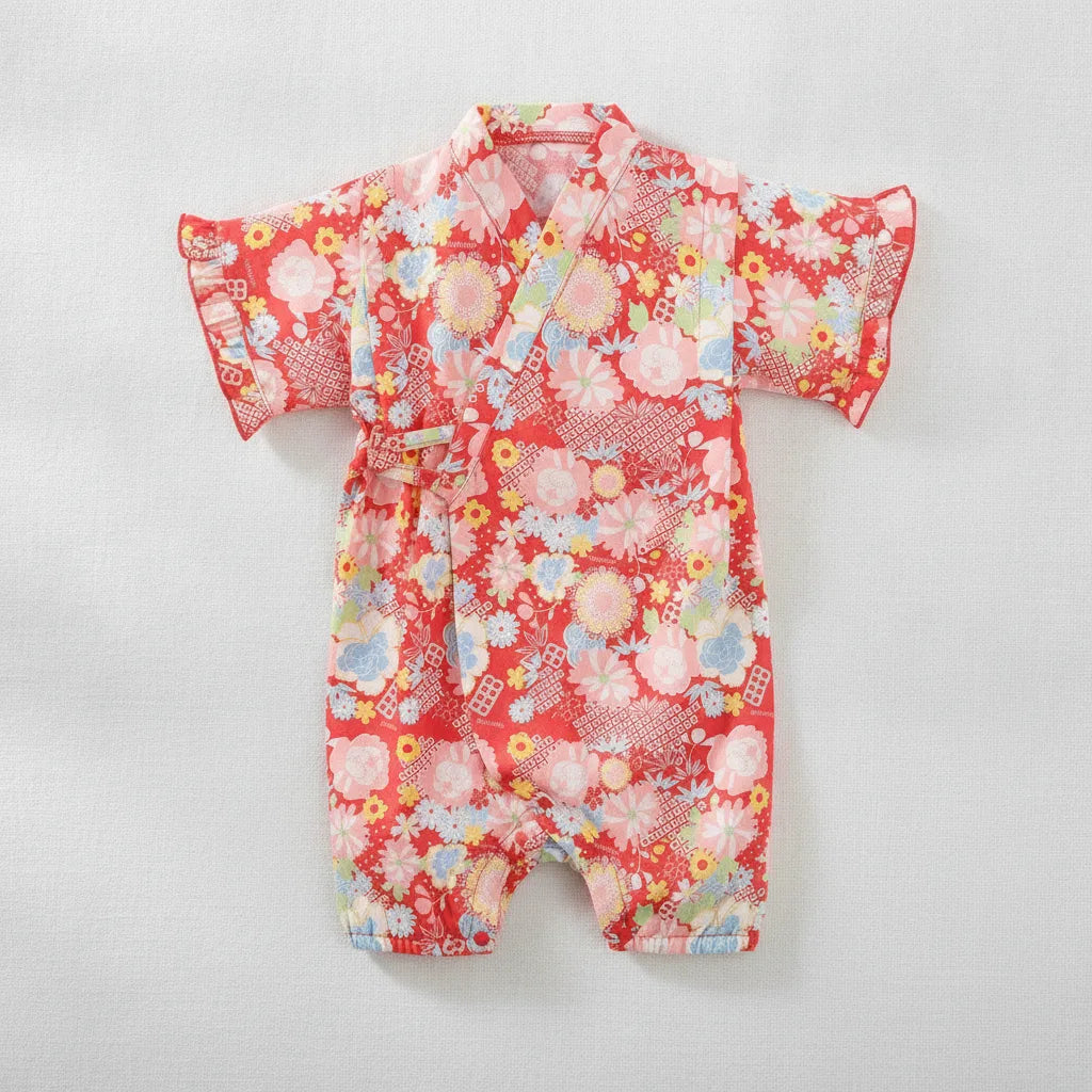 Kimono Bébé Fille Fleur - Barboteuse Style Japonais