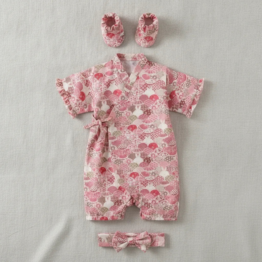 Kimono Bébé Fille Fleur - Barboteuse Style Japonais