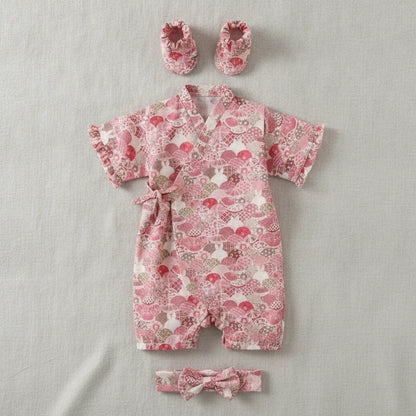 Kimono Bébé Fille Fleur - Barboteuse Style Japonais