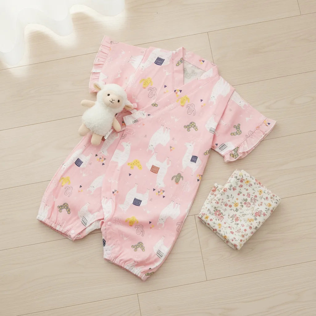 Kimono Bébé Fille Fleur - Barboteuse Style Japonais