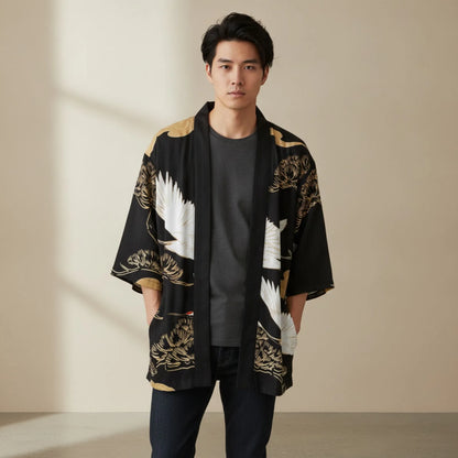 Kimono Cardigan Grue Unisexe Style Japonais