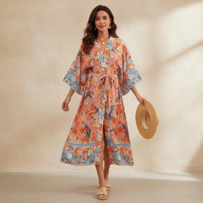 Kimono Bohème Chic Rayonne Floral Femme