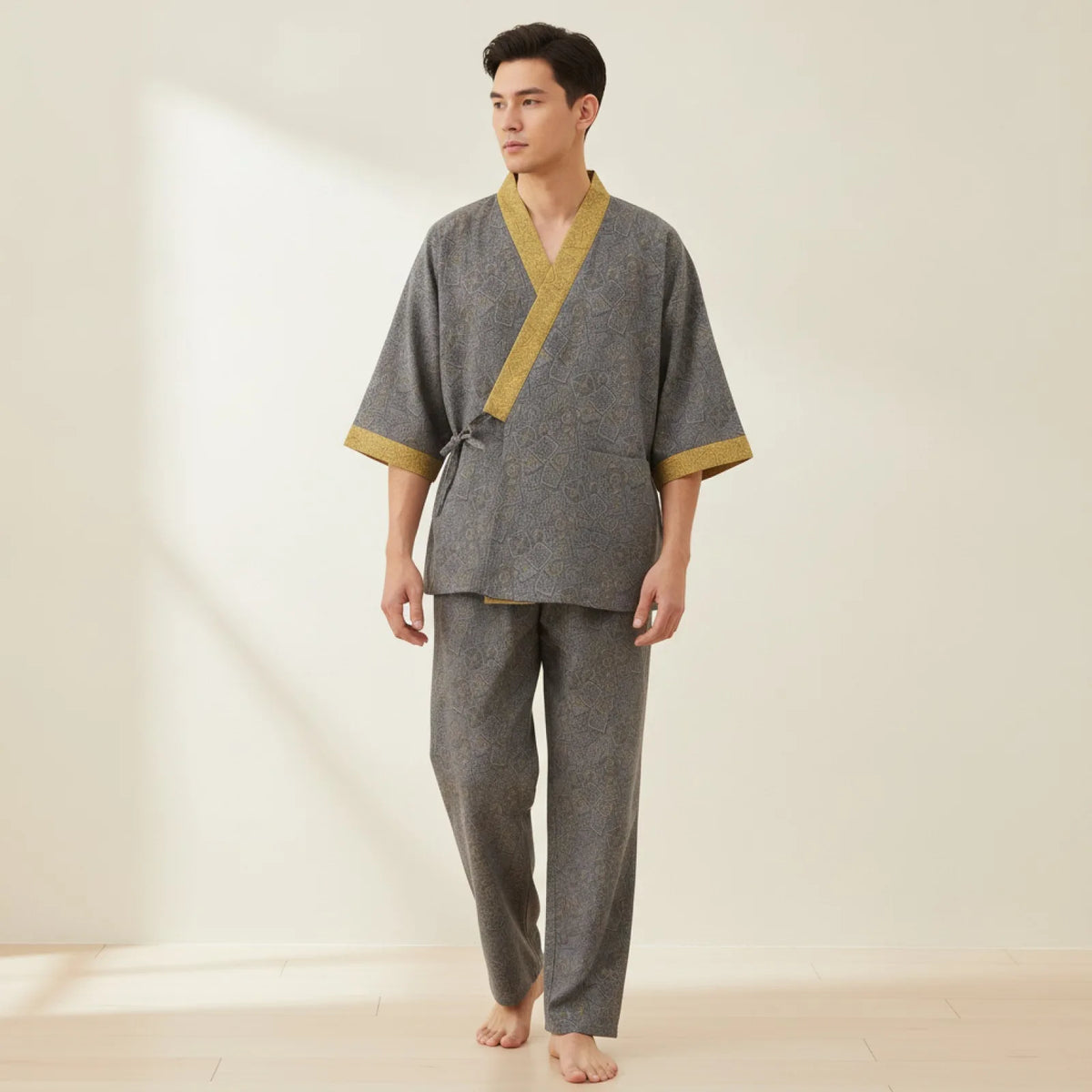 Pyjama Homme Kimono Coton Imprimé Rétro