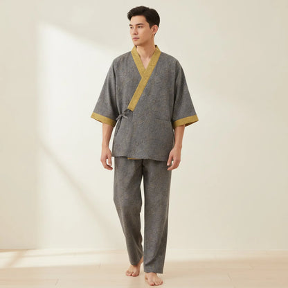 Pyjama Homme Kimono Coton Imprimé Rétro
