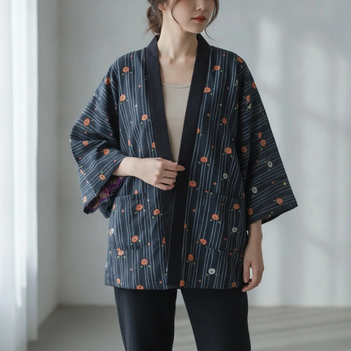 Kimono Japonais Réversible Femme Coton Doux