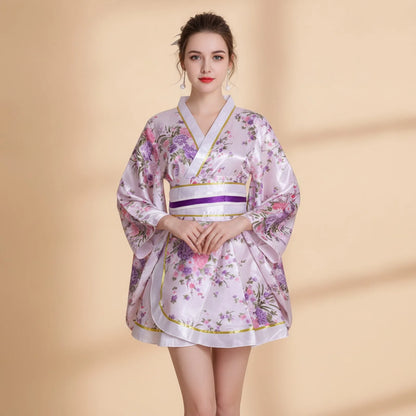 Kimono Court Japonais Imprimé Scène