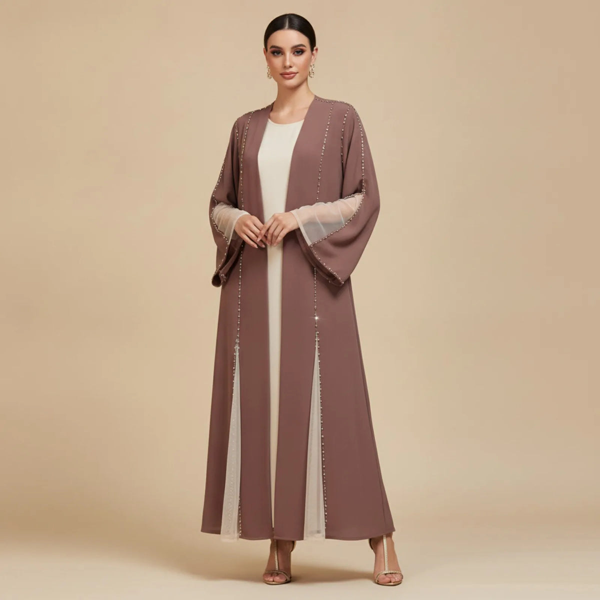 Abaya Kimono Cardigan Strass Coffee