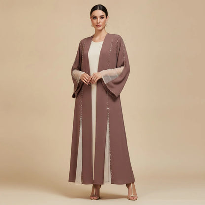 Abaya Kimono Cardigan Strass Coffee