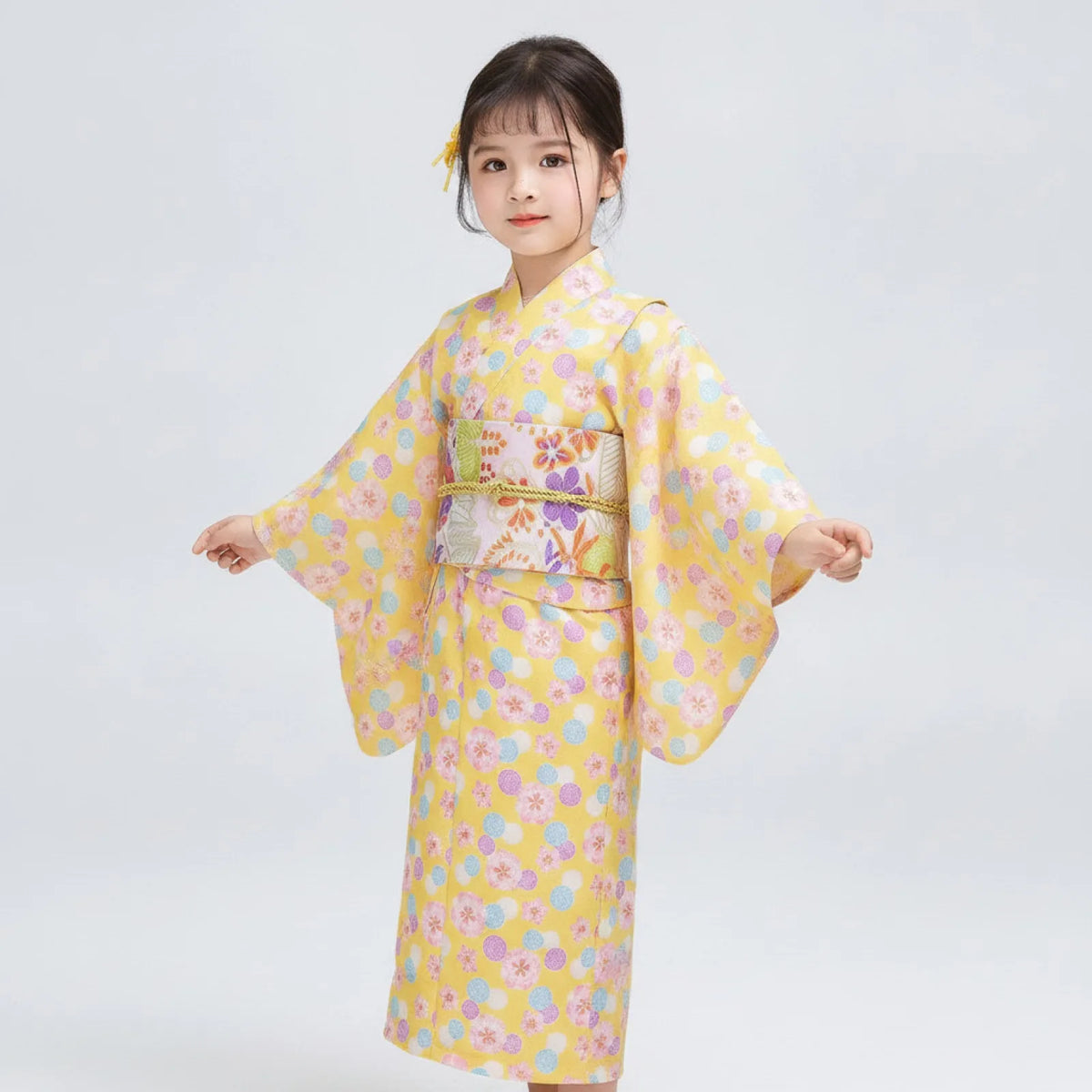 Robe Kimono Yukata Florale Rétro avec Obi