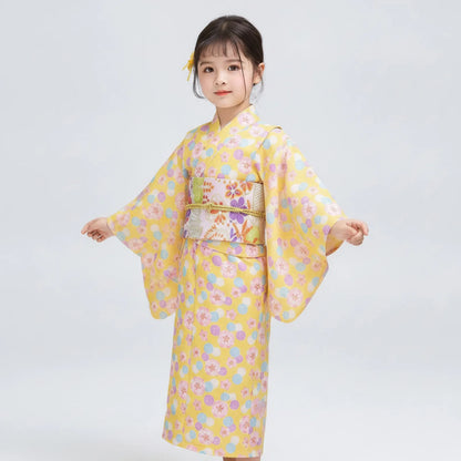 Robe Kimono Yukata Florale Rétro avec Obi