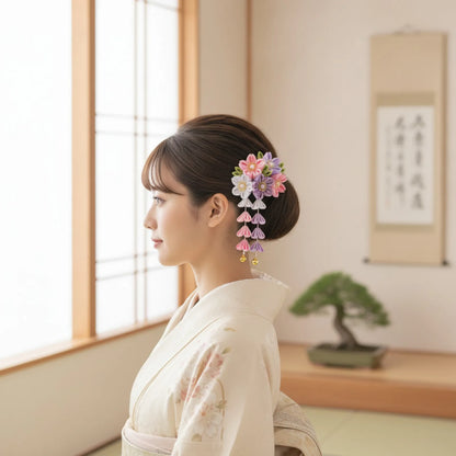 Pinces à cheveux en tissu faites à la main pour femmes et filles, épingle à cheveux, barrettes, kimono japonais, vêtements de sauna, pompon de fleurs, accessoires