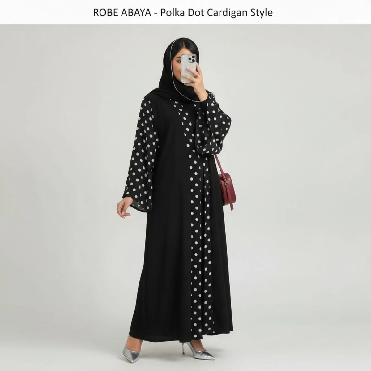 Robe Abaya Cardigan Pois Élégante Moderne