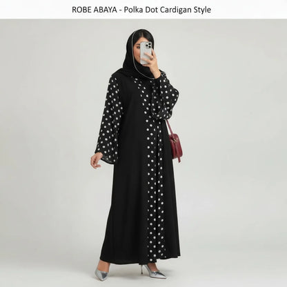 Robe Abaya Cardigan Pois Élégante Moderne