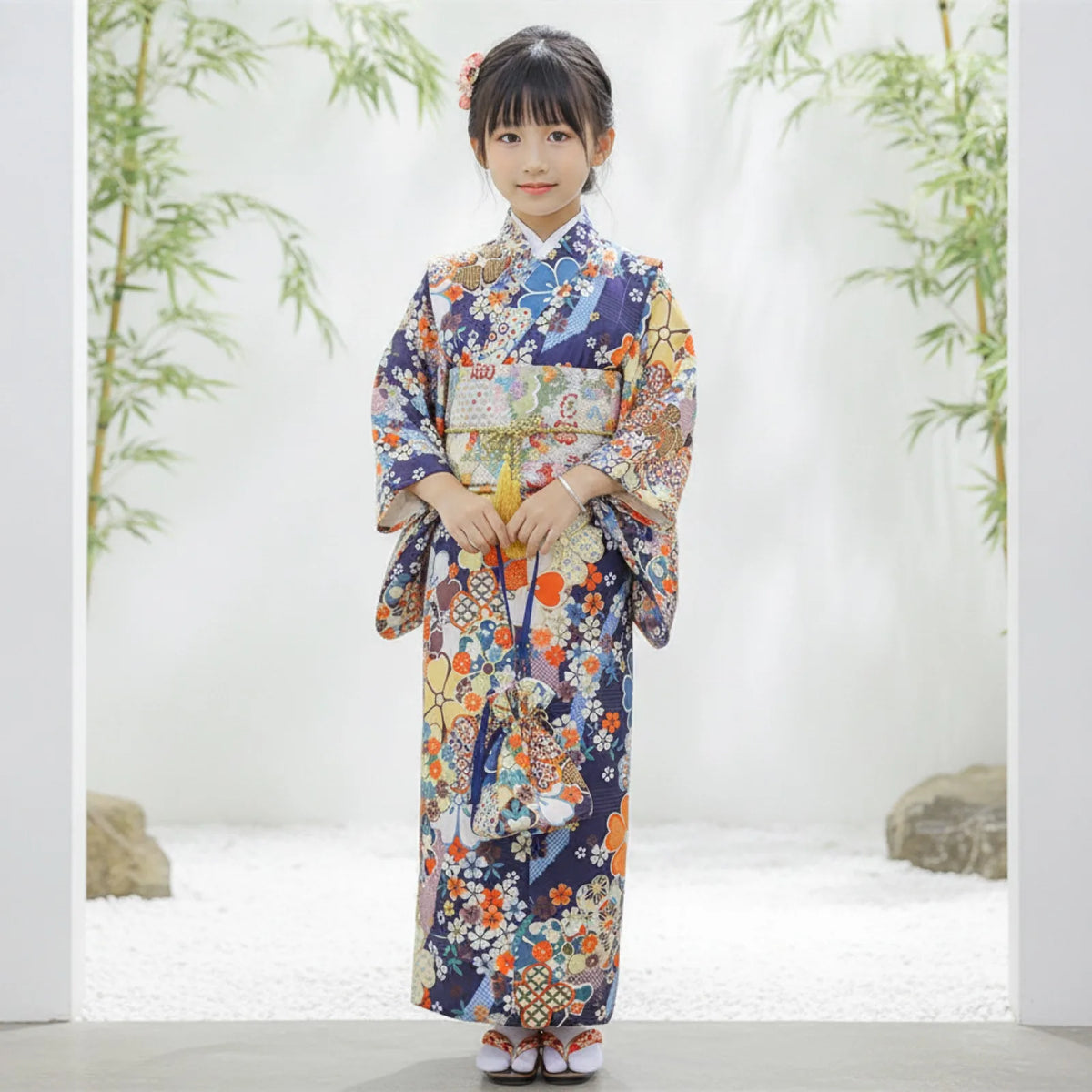 Robe d'été enfant Kimono fleurs de cerisier