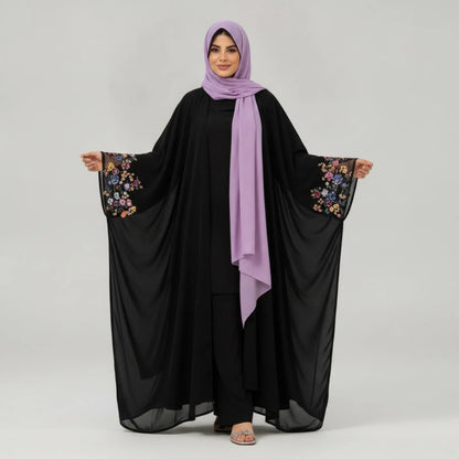 Abaya Kimono Longue Broderie Florale Pailletée
