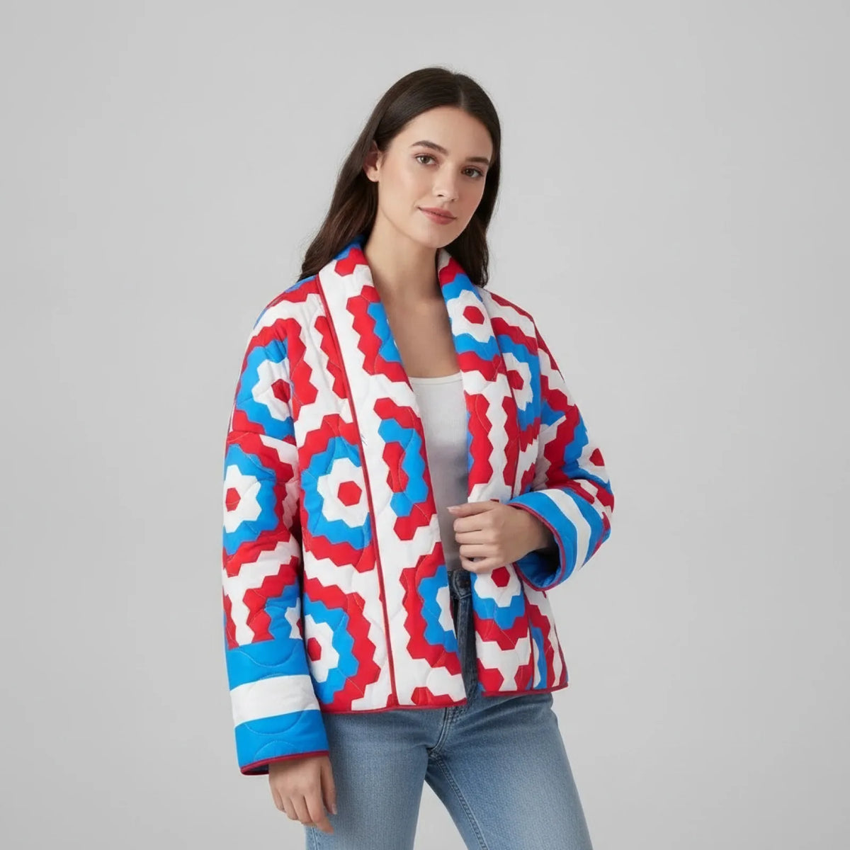 Veste Kimono Matelassée Imprimée Femme