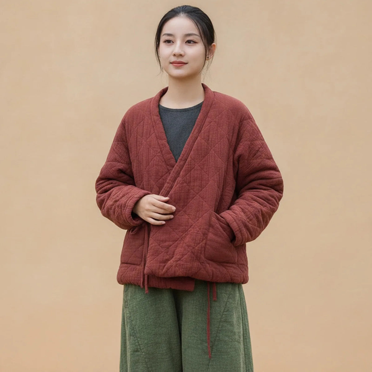 Veste Matelassée Vintage Coton Lin Femme